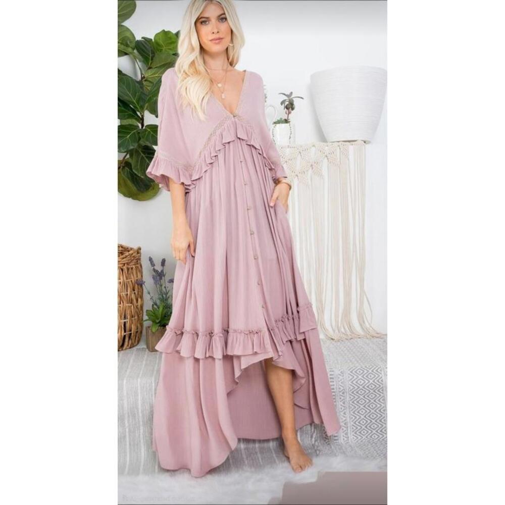 Sweet Lovely by Jen Mauve Pink  Ruffle Dress Size Large NWOT - Picture 5 of 6